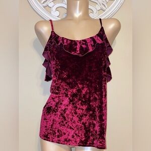 Grayson Threads women’s large 12 14 camisole blouse Velvet burgundy red ruffle